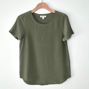 Meera Brooke Silk Short Sleeve Tee Olive Size S